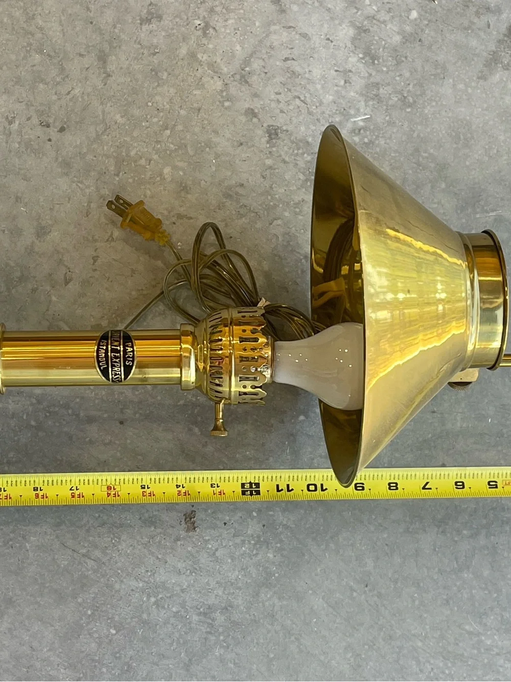 Brass Table Lamp Instanbul Adjustable Shade, Corded Knob, Orient Express Label